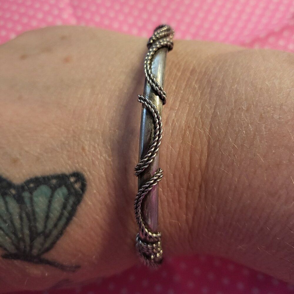 Vintage Silver Twisted Rope Bangle Bracelet